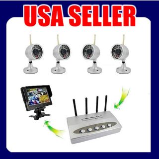 Wireless 4 Cameras IR Night Vision USB DVR CCTV Security System 4CH 