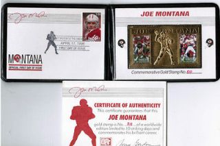 JOE MONTANA Commemorative GOLD STAMP First Day Issue 4/17/1996 Cheifs 