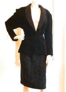 Vtg 40s Jeanette Miner PARIS Glam Blk Velvet Nipped Waist Jacket 