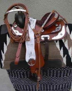 15 NEW SHOW TAN LEATHER WESTERN SADDLE PACKAGE MUST SEE