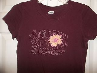 Hollister Womans Jr Girls Red Burgundy Cotton Cap Sleeve T Shirt Size 