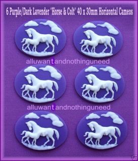   HORSE & COLT on PURPLE/LAVENDER 40mm x 30mm Costume Jewelry CAMEOS HZ