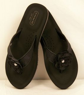 COACH Jillian 12CM Sig Jacquard Black Flip Flop Sandals Womens Shoes 