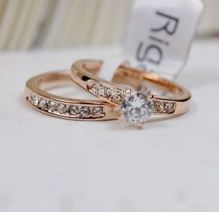 18K Rose Gold/White gold Gp Swarovski Crystal Wide Ring Size 6,7,8,9 