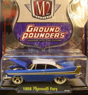 M2 MACHINES 164 SCALE BLUE PEARL 1958 PLYMOUTH FURY GROUND POUNDER