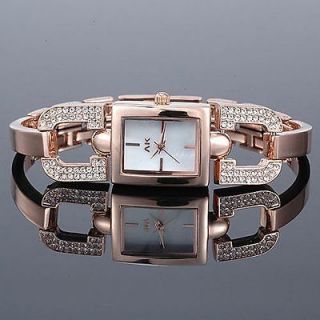   Women 18K Rose gold Steel crystal bracelet Japan quartz wrist watch