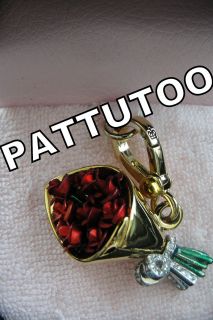RARE NEW JUICY COUTURE BOUQUET OF RED ROSES BRACELET GOLD CHARM IN 