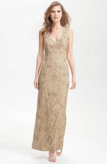 Sue Wong Sleeveless Beaded Mesh Formal Dress Gown Champagne Light 