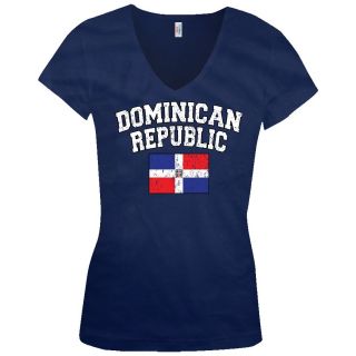 Dominican Republic Country Flag Ladies Junior Fit V Neck T Shirt 