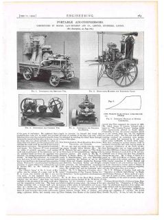 1909 Engineering Antique Print   Portable Air Compressors   Lacy 