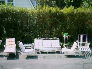   1960s(7)pc.Fa​ncy Wrought Iron Patio Lounging Set/2 Chaise Lounges