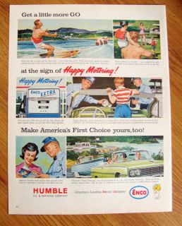 1963 Humble Enco Oil Ad Boating Water Skiing