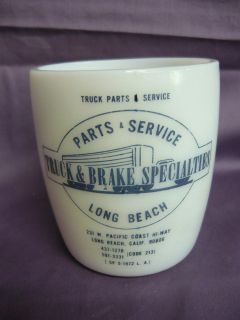 Vintage MILK GLASS COFFEE MUG CUP TRUCK & BRAKE SPECIALTIES Fire King 