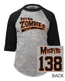 New Astro Zombies Misfits Horror Punk Baseball Jersey Heather/ Black 