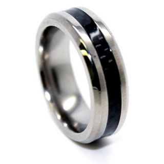 6mm Black Carbon Fiber Unisex Titanium Wedding Band Engagement Ring 