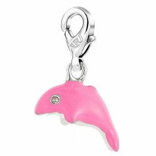   Dolphin Cut 18K White Gold Plated Pink Clip On Charms For Bracelet