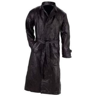 men s black leather full length trenchcoat w belt new
