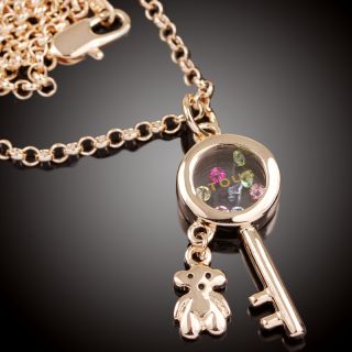 N787 rose gold GP long Chain swarovski crystal key bear Necklace