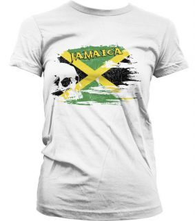 Faded Jamaica Jamaican Flag Junior Girls T shirt Skull Bones National 