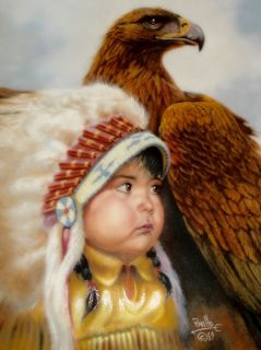 VINTAGE PERILLO AMERICAN INDIAN BABY & EAGLE PORCELAIN PLATE L 