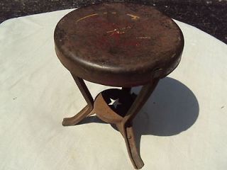 Vintage 12 Antique Machine Age Industrial Cast Iron Star Stool in Old 