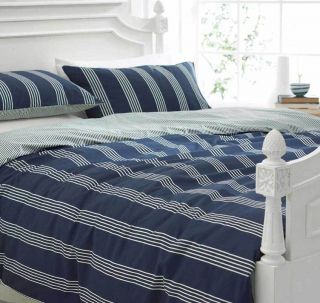 Boys Bedding / Bed Linen Nautical Navy Blue & White Stripe Duvet Cover 