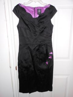NWT Womens JAX Black Purple Short Evening Dress   Size 4 Cap Sleeves 