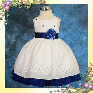 Ivory Blue Wedding Flower Girls Dress Pageant Party Baby Toddler Size 