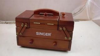 FUNKY RARE MODERN SINGER WOOD ACCORDIAN STYLE THREE TIER SEWING BOX