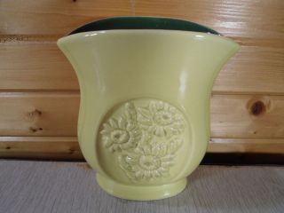   Wing Pottery Fan Vase Tropicana Belle Kogan Sunflowers Yellow Green
