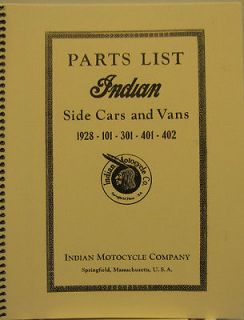 1928 Indian Motorcycle Parts List Side Cars & Vans 1928 101 301 401 40 