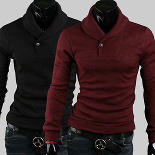 Mens Slim Cotton Pullover Lapel Sweater Easy Matching Knit Shirts 