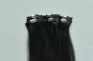 18inch 6pcs Remy Clip in Human Hair Extension 1 jet black 35g