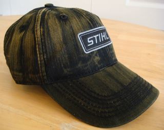 Stihl Weathered Rusty Black Fabric Hat / Cap w/ Black Felt Embroidered 