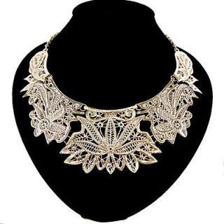 vintage antique style jewellery gold plated metal choker bib necklace 