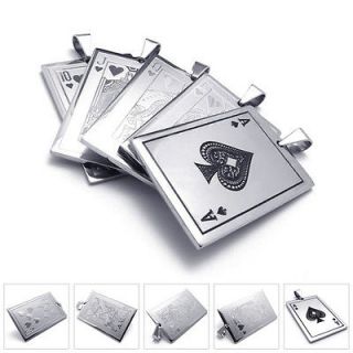   Black Poker Playing Cards Stainless Steel Pendant Necklace DU20169