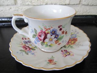 OLD FOLEY ENG CHINA TEA CUP & SAUCER/WHITE WITH/FLORAL