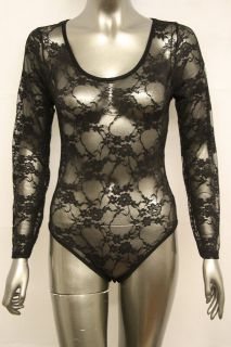 ladies black lace bodysuit womens leotard top szs 8 14