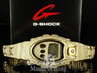 MENS CUSTOM REAL G SHOCK WATCH ICED OUT BEZEL BAND LAB DIAMOND GOLD 