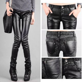 GA102 Lady Low Waist Faux Leather Jeans Tight Leggings Pencil Pants Sz 