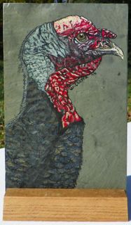 Folk Art Hand painted on slate Thanksgiving turkey cameo