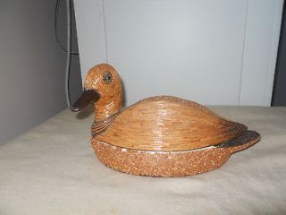 Vintage Tarzia Firenze Italian porclelain duck box bamboo and brass 