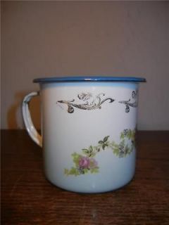 Vintage Enamelware Graniteware Floral Mug/Cup With scrolls, Very 