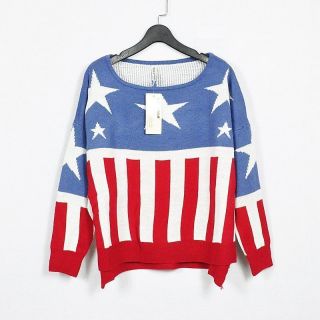 Red & Blue AMERICAN FLAG Stars JUMPER Sweater Longsleeve  UK4  UK12