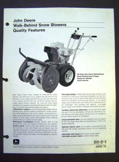 John Deere Walk Behind Snow Blowers Dealer Features and Specs Brochure
