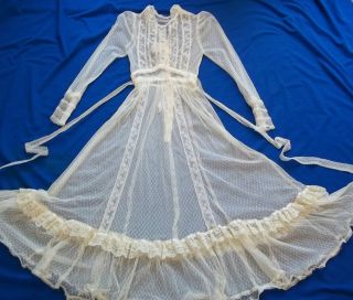 Vintage Gunne Sax Sheer netting lace Dress late 70s Size 3 Beige late 