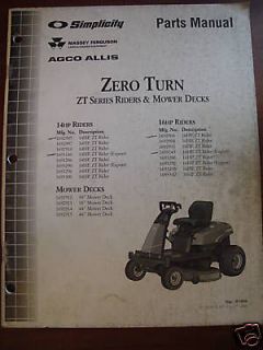 Simplicity Parts Manual ZT Zero Turn Lawn Rider Repair