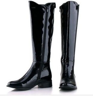 Fashion 2013 Patent Leather Zip Zipper Riding Womens Knee High Knigt 
