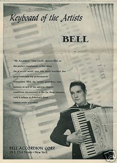 1953 Bell Accordion Tony Lavelli Photo Vintage Trade Ad