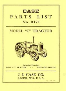 Case Model C CO Vineyard Tractor Parts Catalog Manual